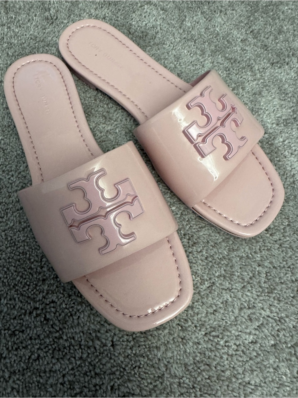 Tory Burch Pink Logo Leather Slide Sandals Size 7.5